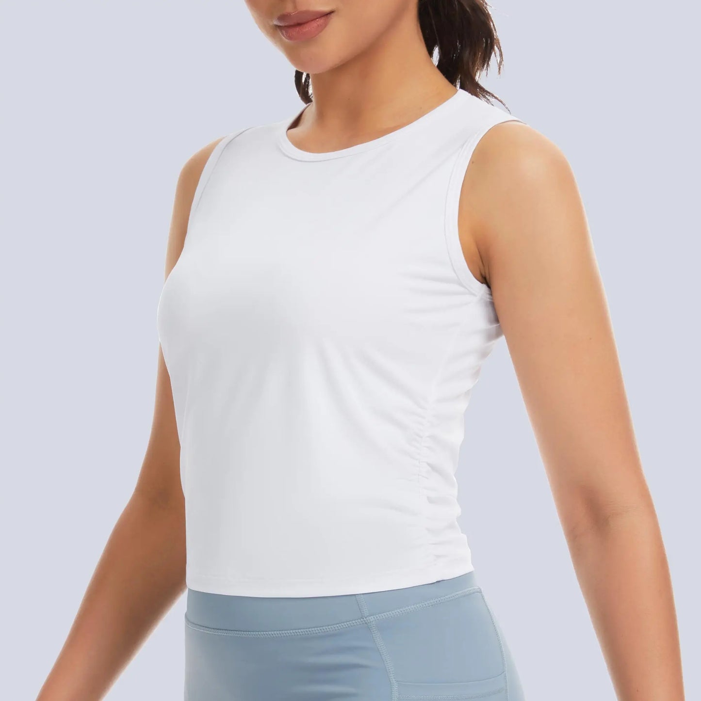 The Gym People Women's Ruched Slim Fit Basic Sleeveless Top
