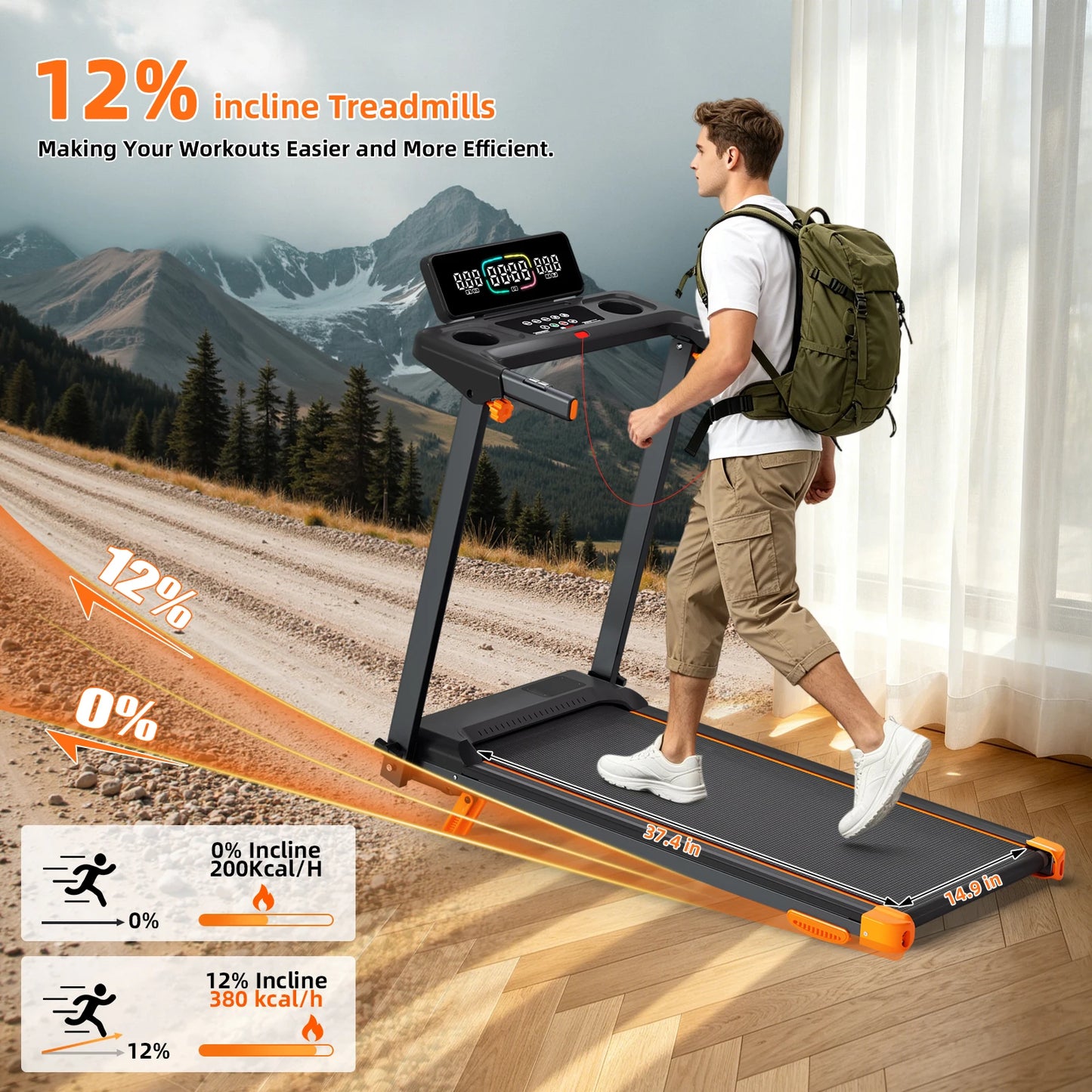 3-in-1 Foldable Walking Pad Treadmill With 12 Percent Incline