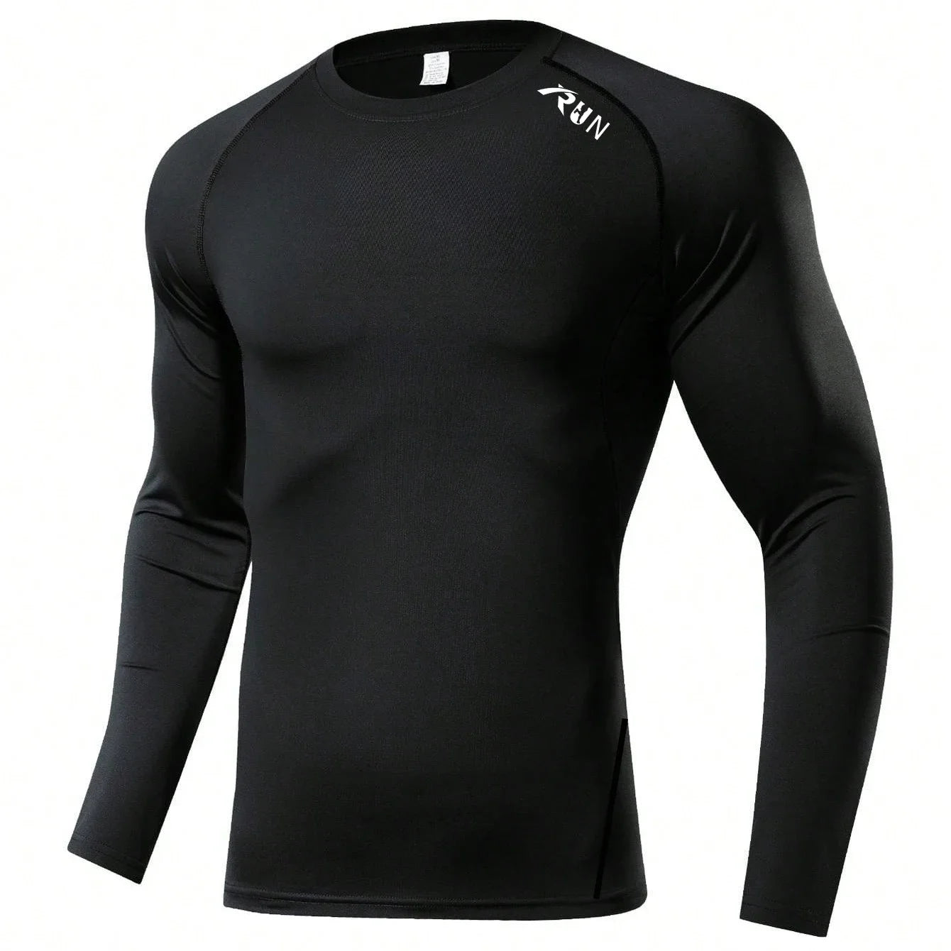 Men Black Long Sleeve Compression Quick Dry Fitness Top