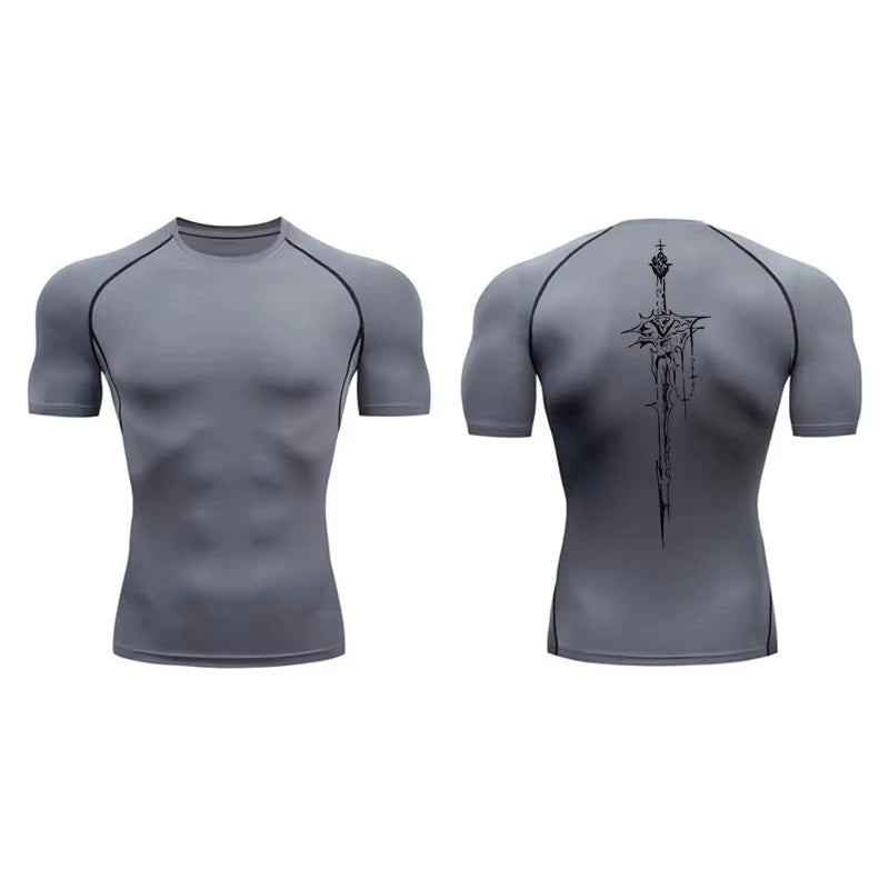 Men Unisex Quick Dry Cotton Graphic Print Workout Base Layer