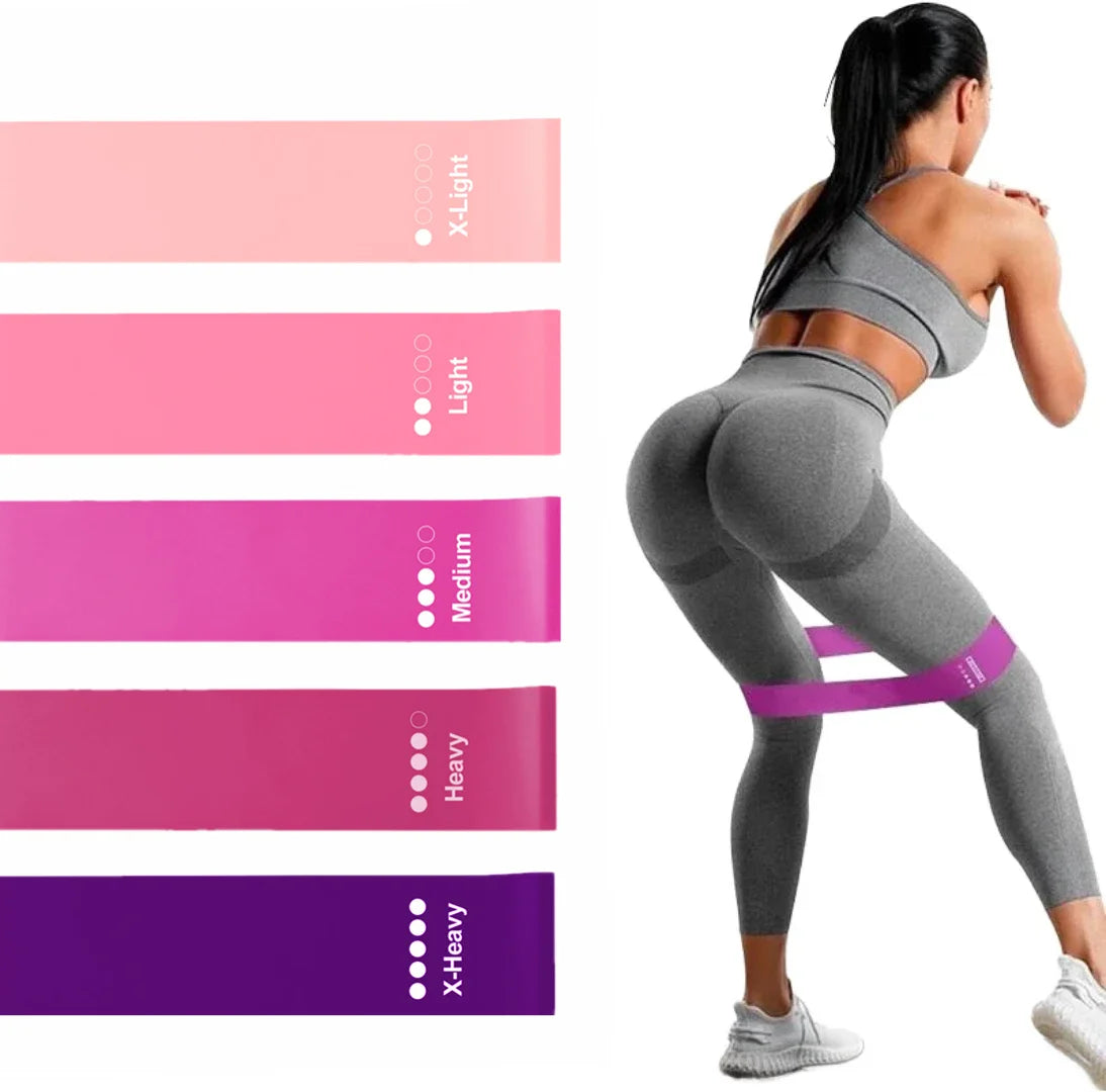 Set Of 5 Pink TPE Resistance Loop Bands For Exercise And Yoga