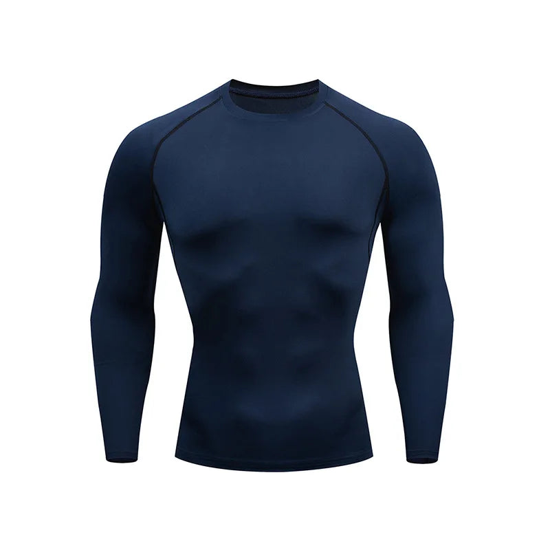 Men Black Long Sleeve Compression Quick Dry Fitness Top