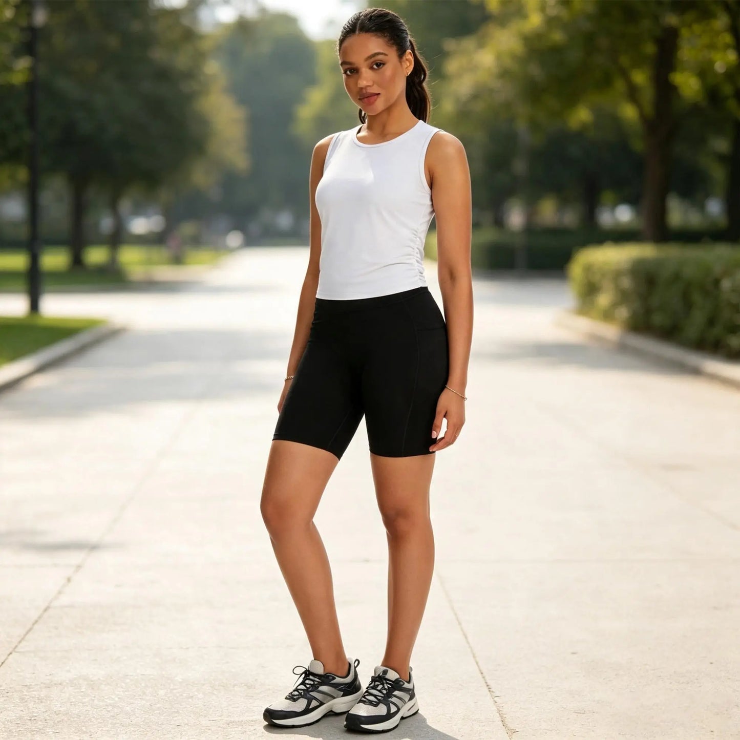 The Gym People Women's Ruched Slim Fit Basic Sleeveless Top