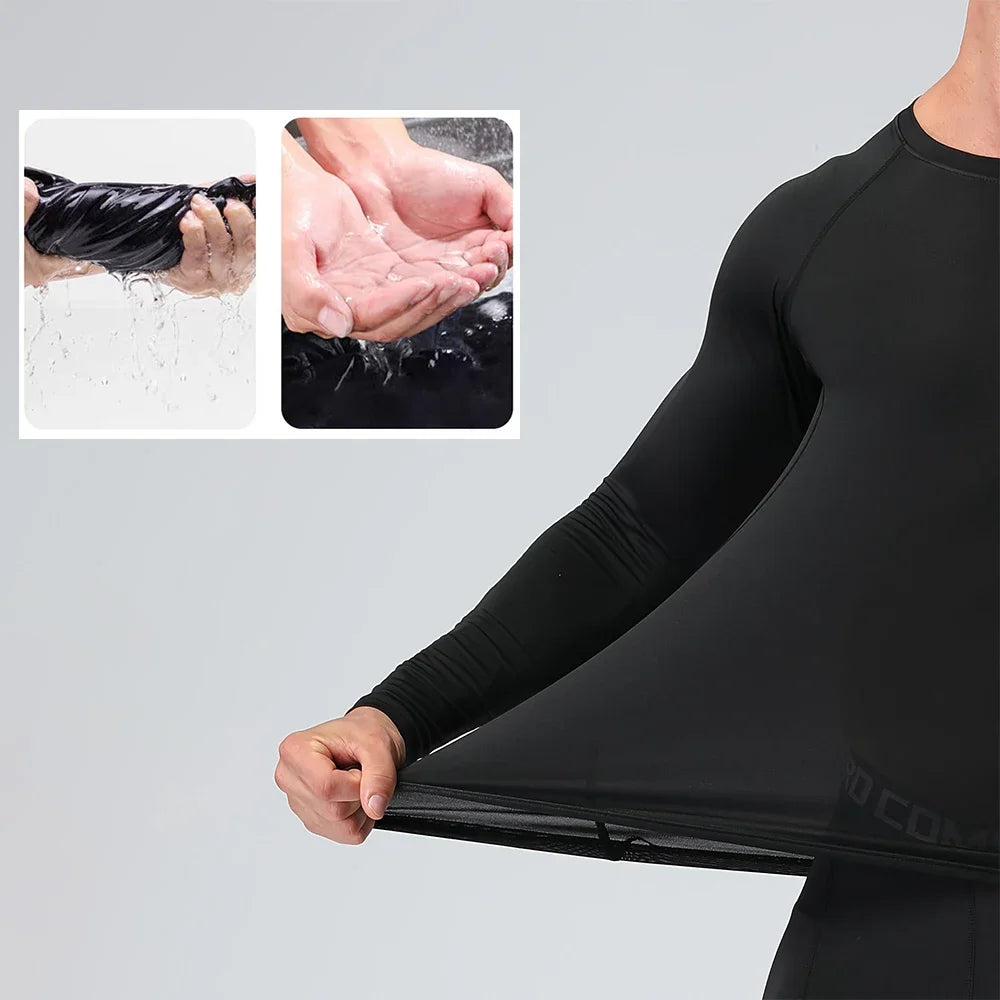 Men Black Long Sleeve Compression Quick Dry Fitness Top