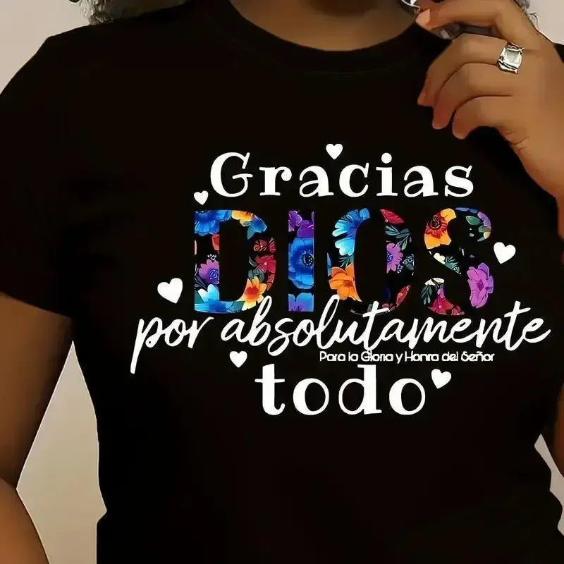 Women's Cotton Graphic T-Shirt With Gracias Dios Print