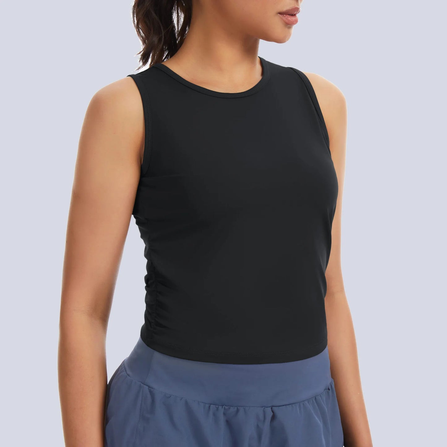 The Gym People Women's Ruched Slim Fit Basic Sleeveless Top