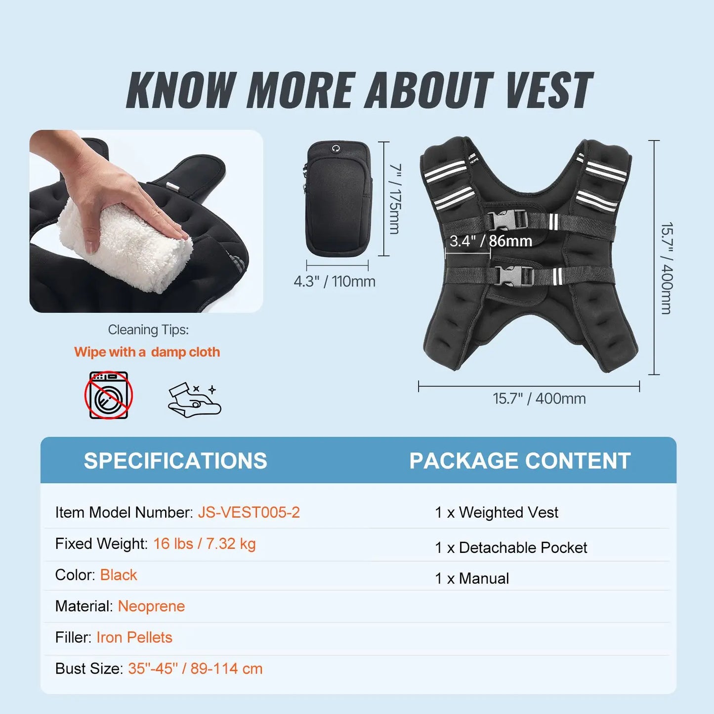 Adjustable 16 Lb Weighted Vest For Men Women Fitness Training
